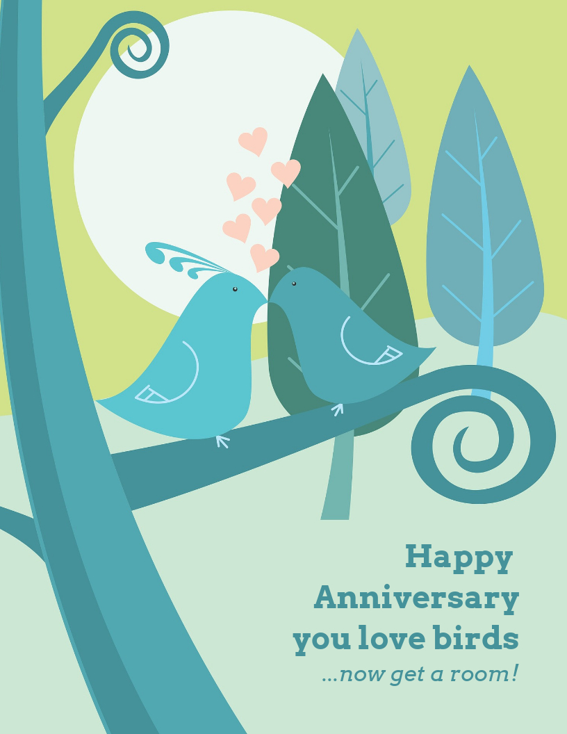 Love Birds Wedding Anniversary Card Template Intended For Template For Anniversary Card