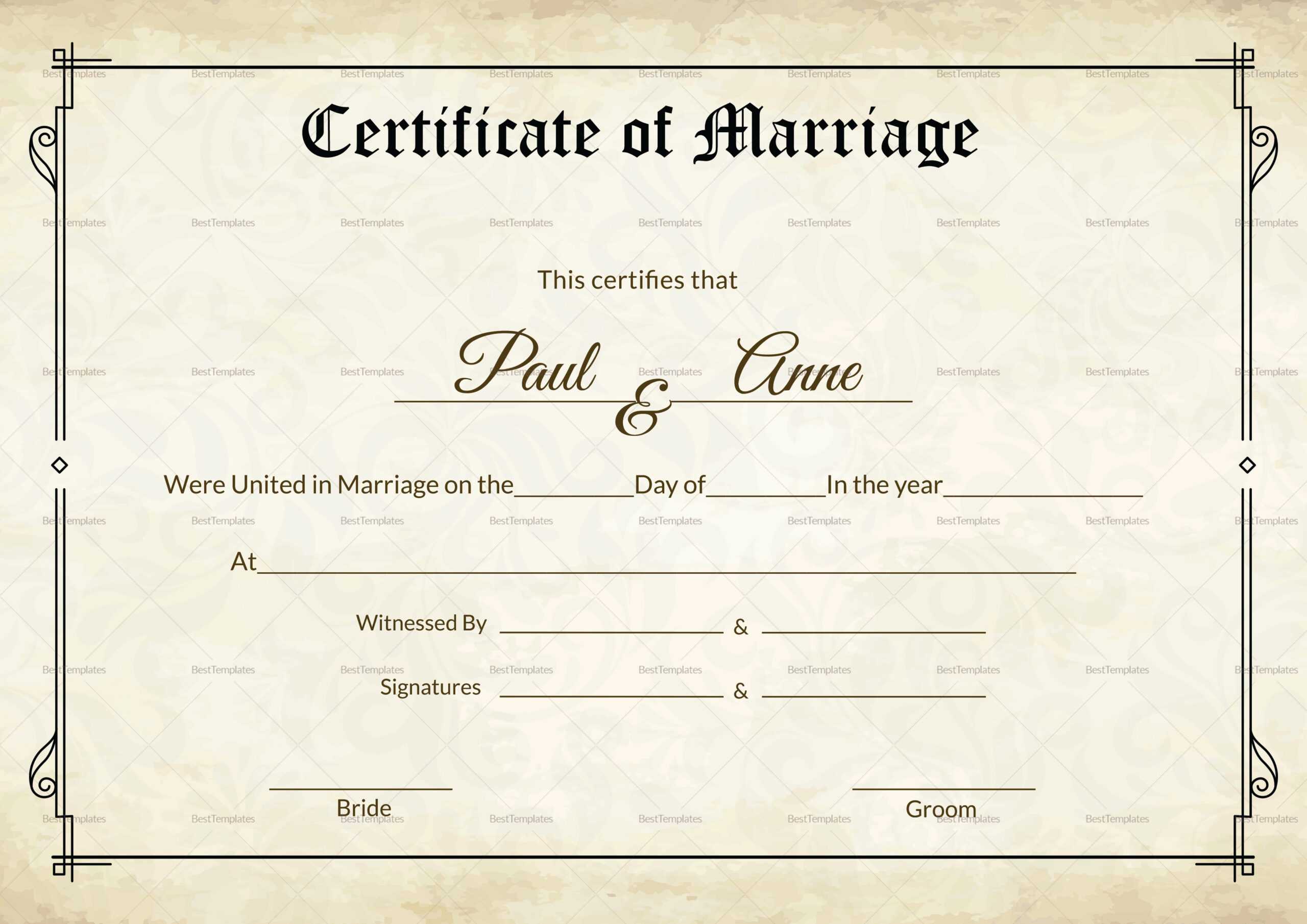 Marriage Certificate Design – Kaser.vtngcf For Certificate Of Marriage Template