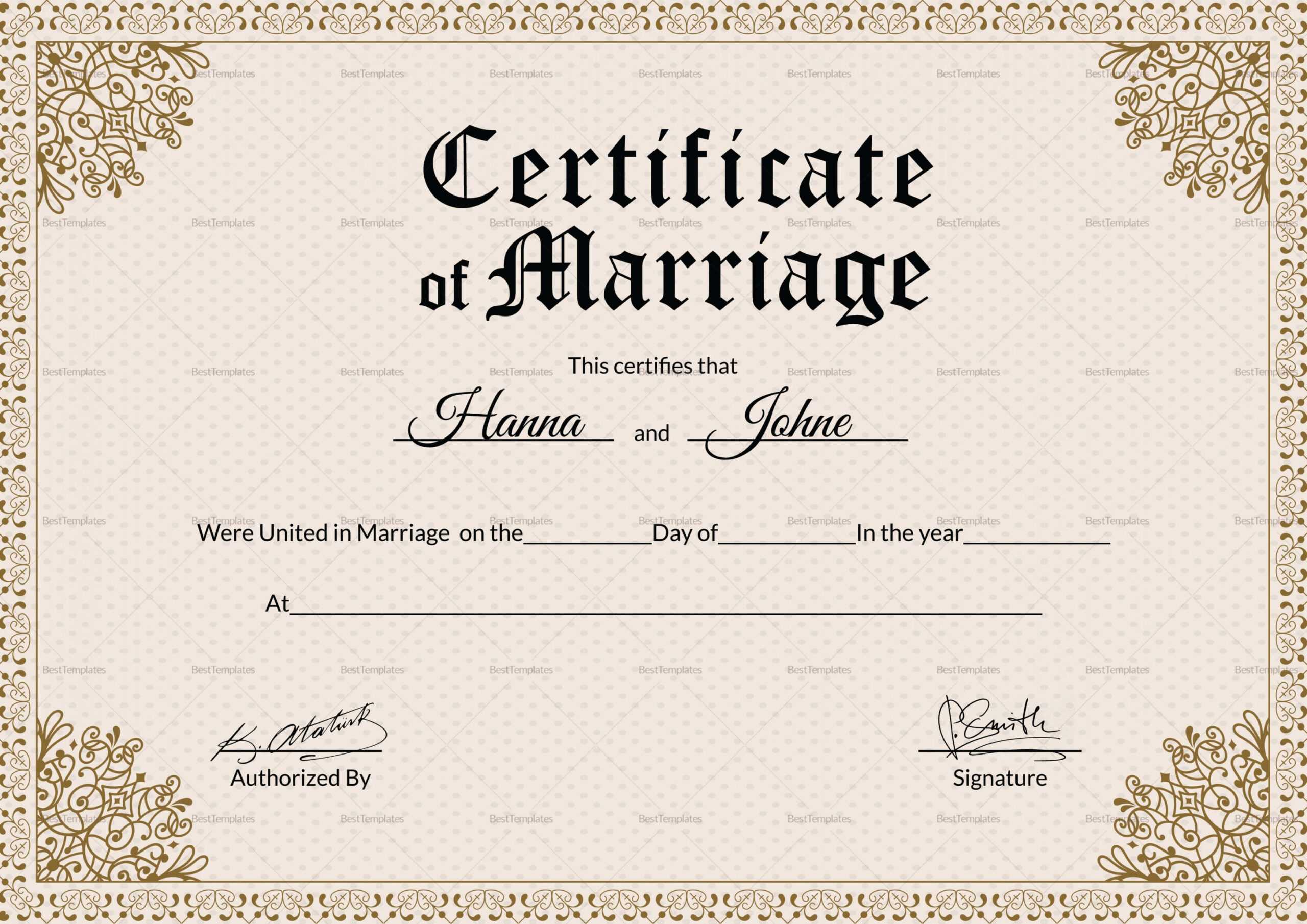 Marriage Certificate Design – Kaser.vtngcf With Blank Marriage Certificate Template