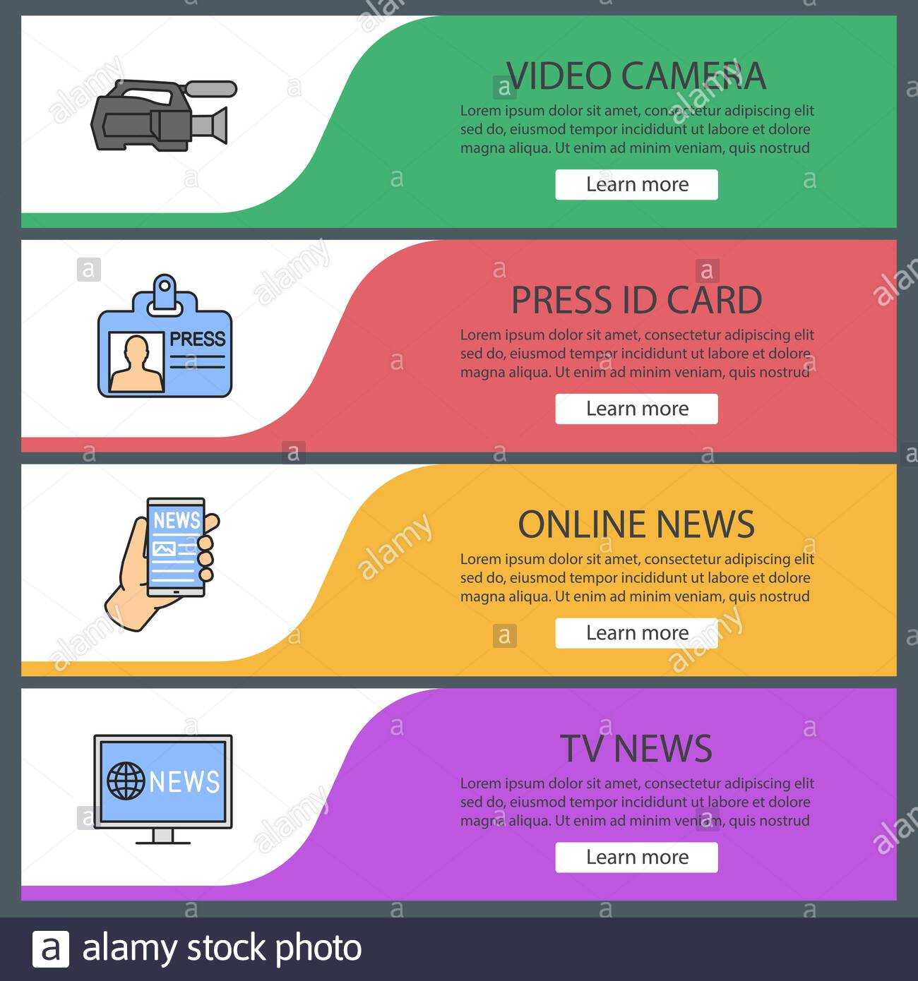 Mass Media Web Banner Templates Set. Video Camera, Press Id For Media Id Card Templates