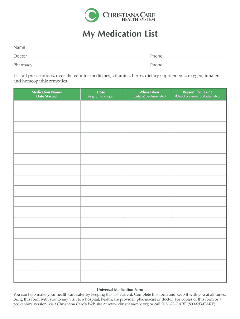 Medication List Form - Fill Online, Printable, Fillable With Medication Card Template