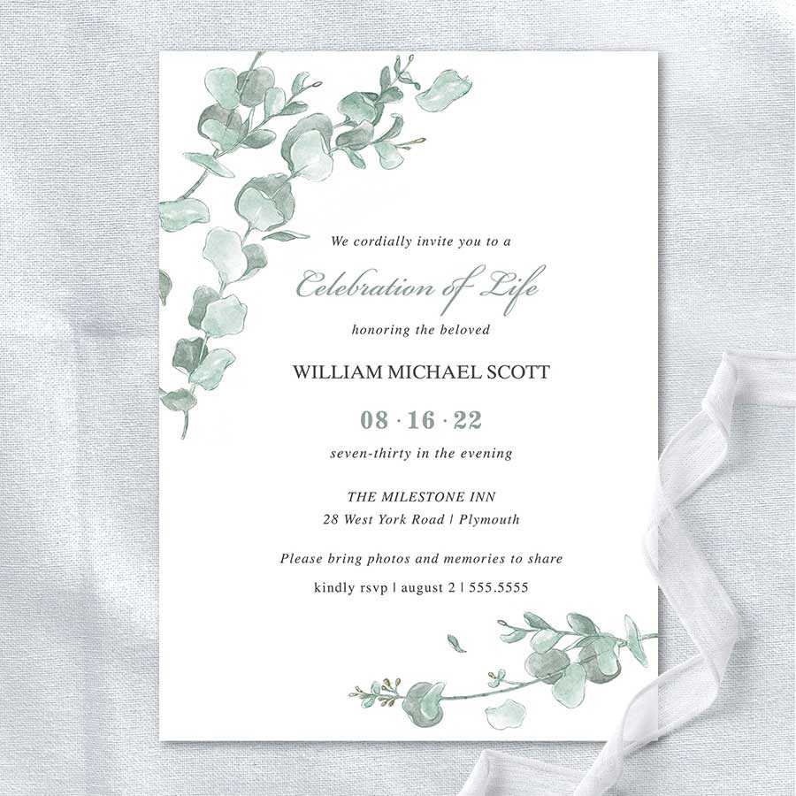 Memorial Service Invitation Templates Eucalyptus Greenery Within Celebrate It Templates Place Cards