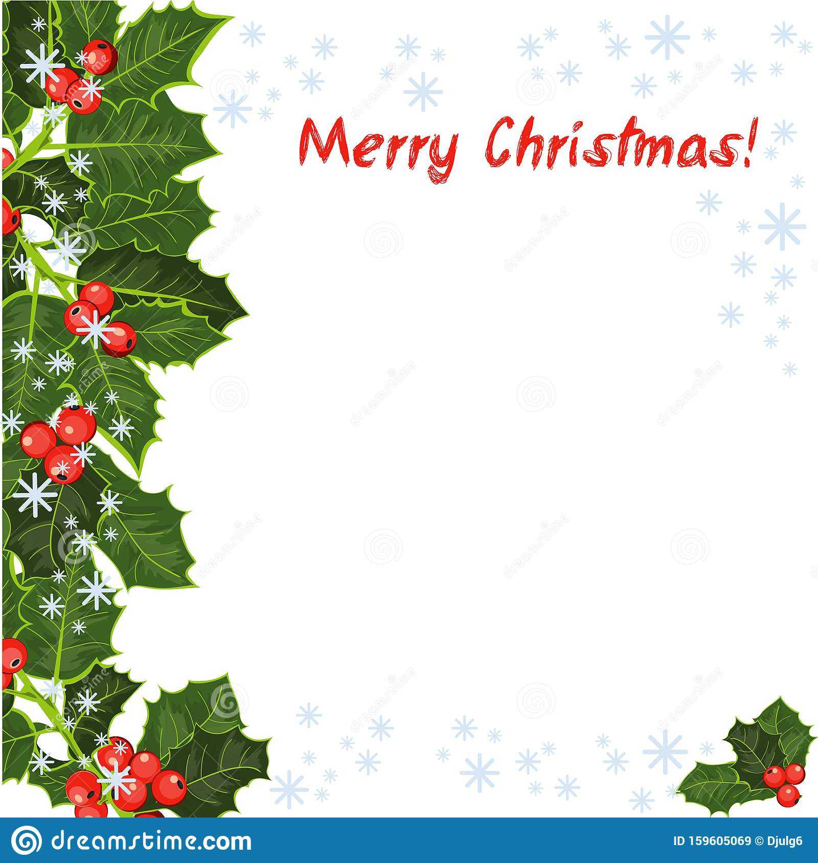 Merry Christmas Card. Holly Tree Greeting Cards Template Inside Happy Holidays Card Template
