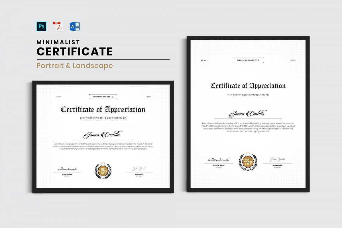 Minimal Certificate Template In Landscape Certificate Templates