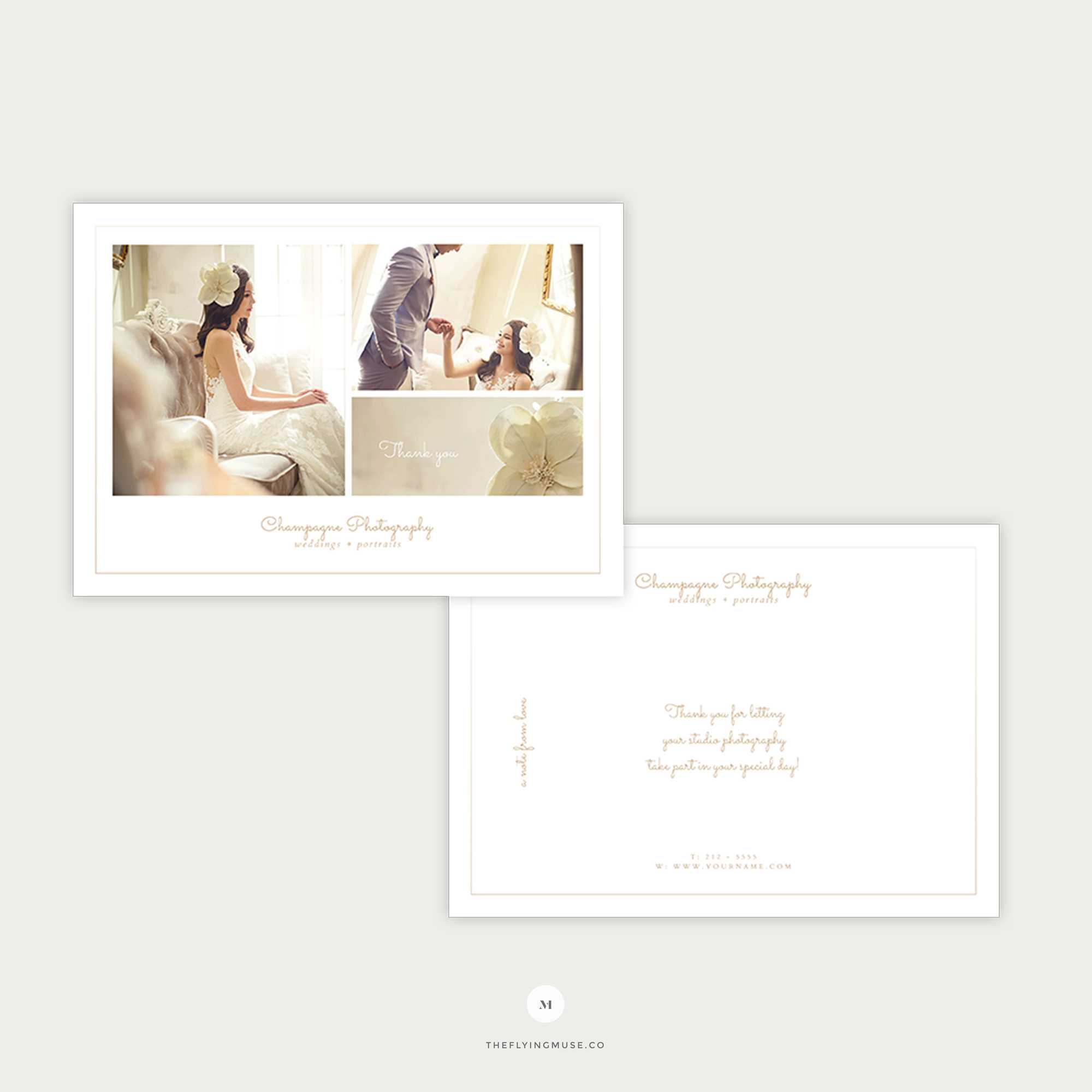 Minimal Thank You Card Template For Wedding Photographers – Champagne  Collection | The Flying Muse For Photography Referral Card Templates