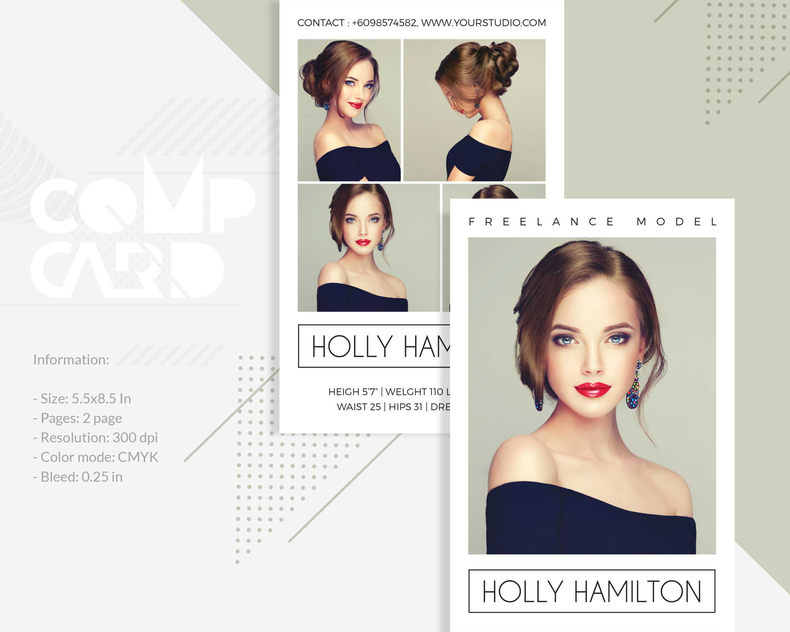 Modeling Comp Card | Fashion Model Comp Card Template | Photoshop, Elements  And Psd Template | Instant Download Throughout Comp Card Template Psd