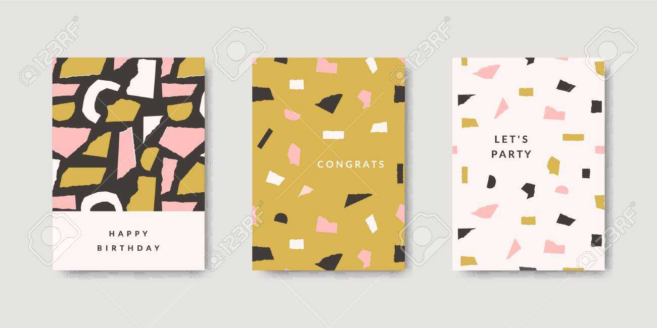 Modern And Playful Greeting Card Templates With Paper Cut Out.. Intended For Birthday Card Collage Template