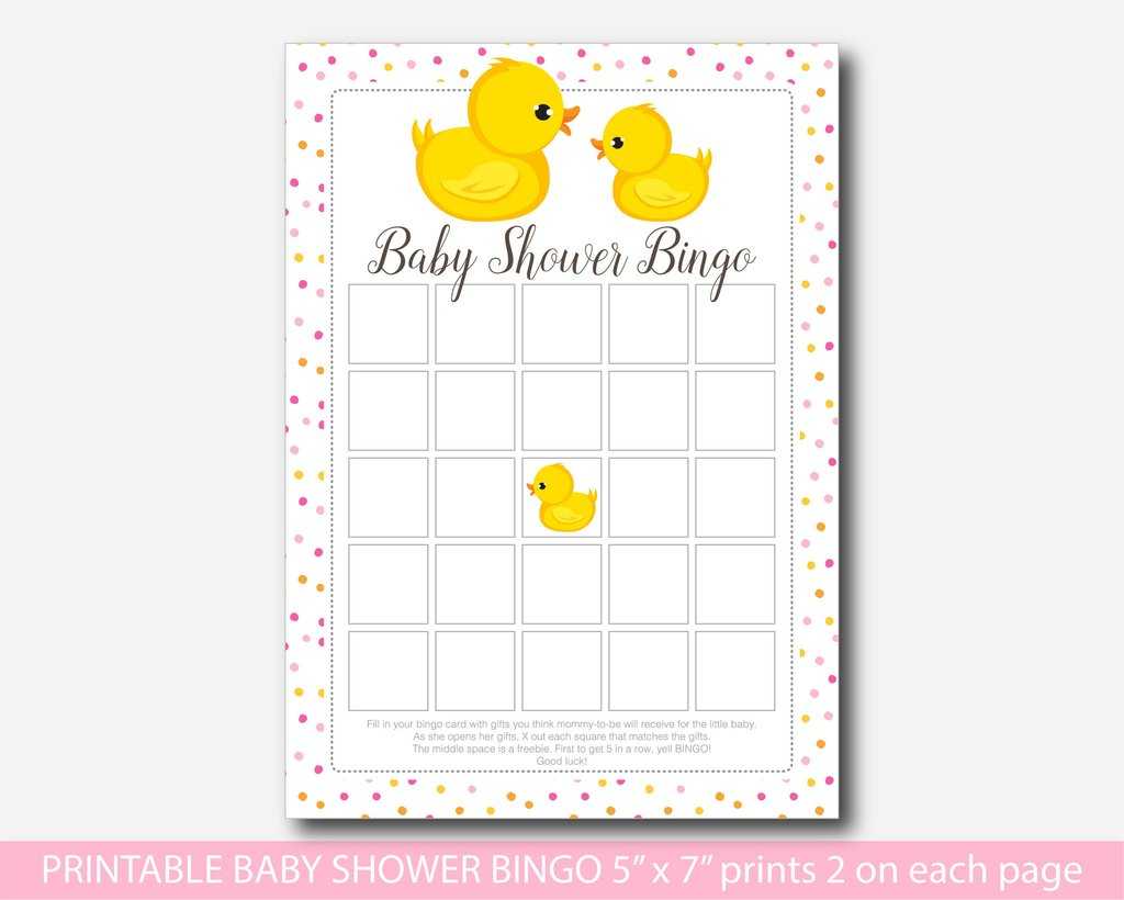 Modern Baby Shower Bingo Rubber Ducky Game Duck Card B 02 Inside Bingo Card Template Word