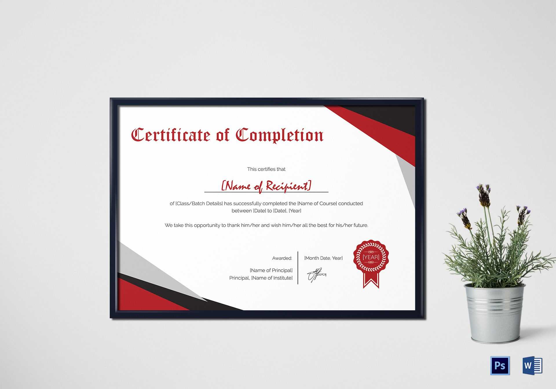 Modern Certificate Of Completion Template With Regard To Certificate Of Completion Template Word