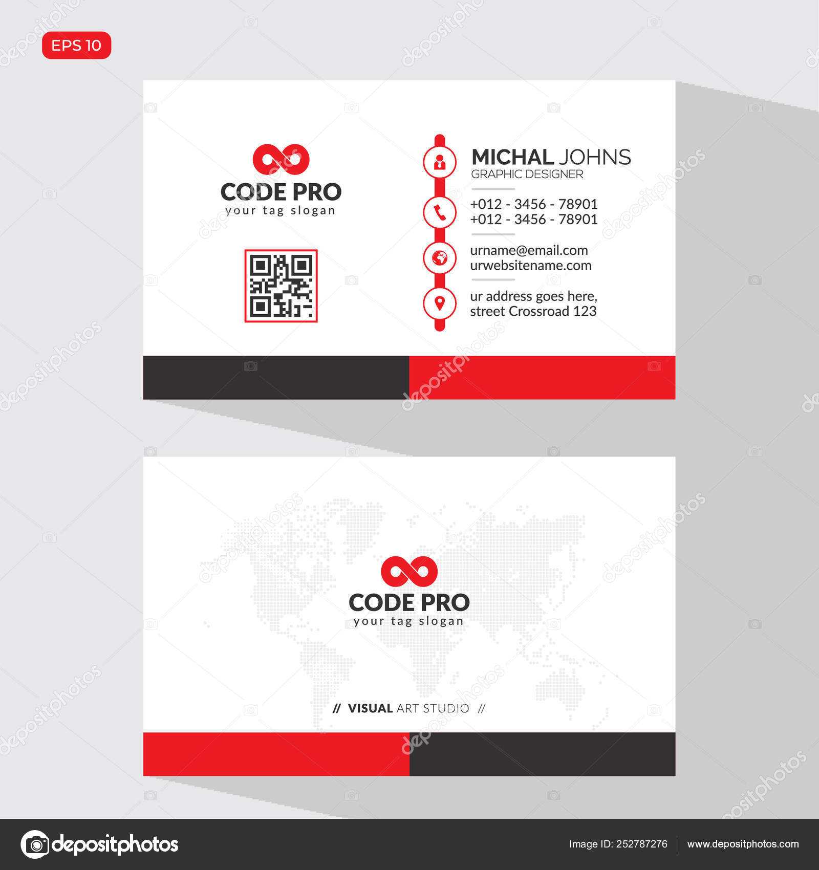 Modern Creative Business Card Name Card Horizontal Simple For Place Card Size Template