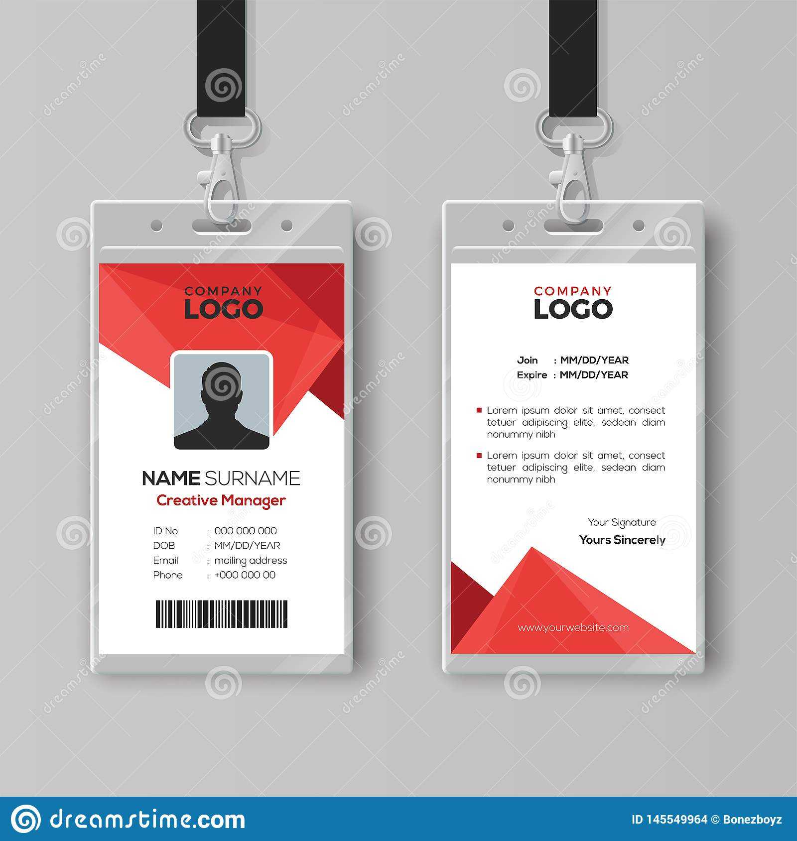 Modern Id Card Template With Abstract Red Geometric Style Within Conference Id Card Template