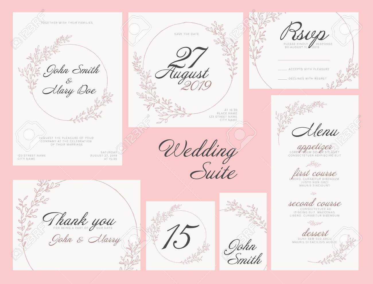 Modern Pink Wedding Suite Collection Card Templates With Pink.. With Table Name Card Template