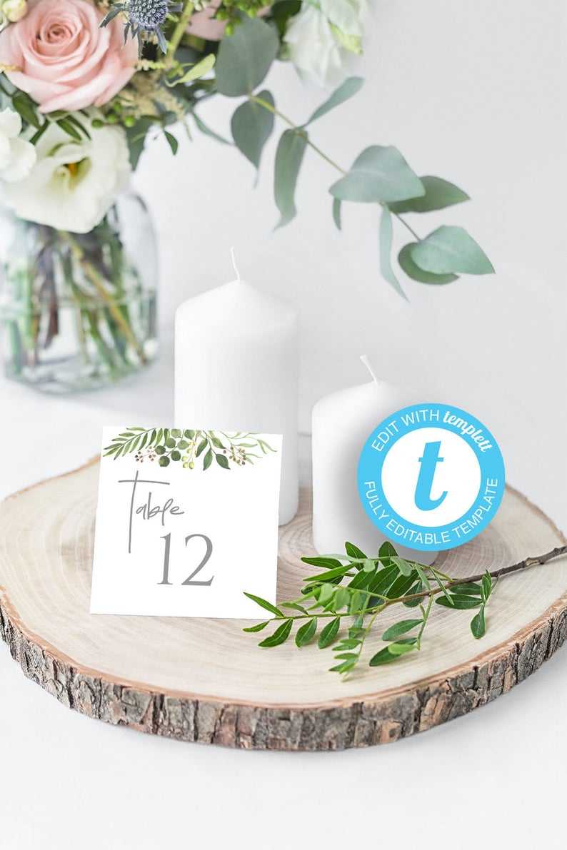 Modern Wedding Table Numbers, Printable 5X5 Templates, Reserved Table, Top  Table / Chic Calligraphy & Natural Greenery Wedding Ideas For Reserved Cards For Tables Templates