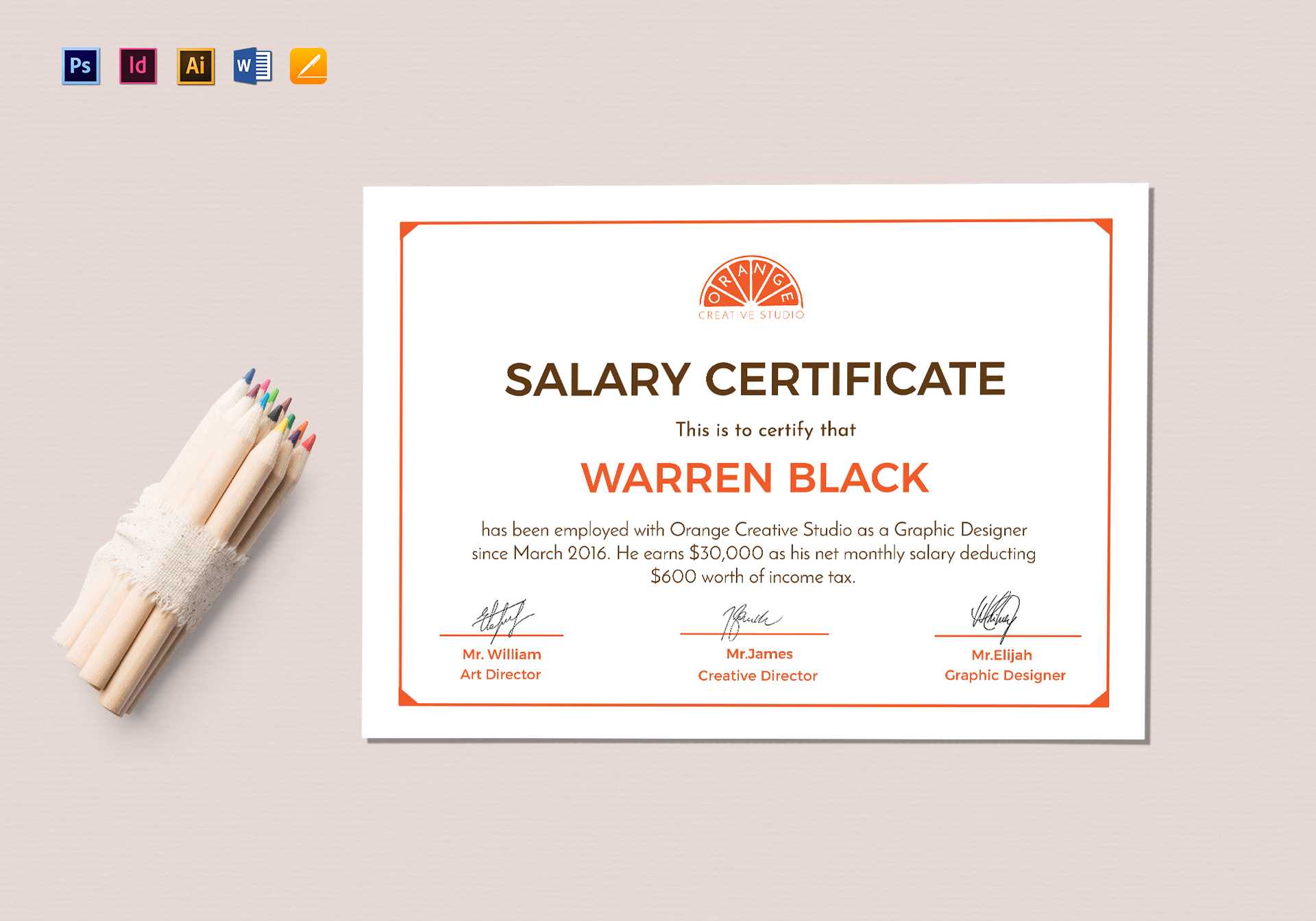 Monthly Salary Certificate Template For Indesign Certificate Template