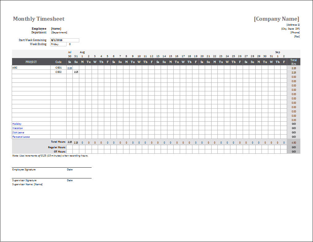 Monthly Timesheet Template For Excel And Google Sheets Regarding Weekly Time Card Template Free