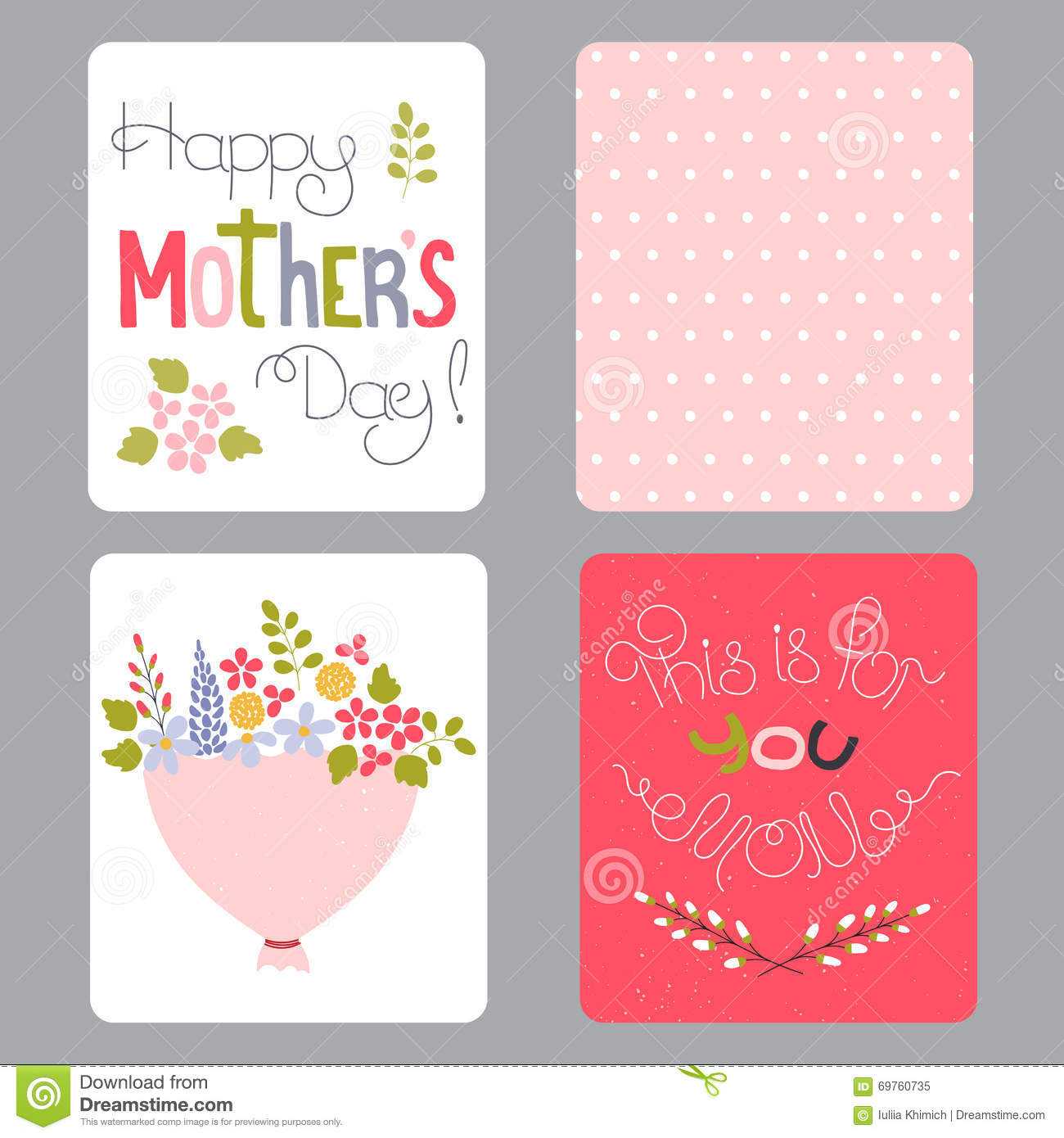 Mothers Day Set Of Cards Stock Vector. Illustration Of Party For Small Greeting Card Template