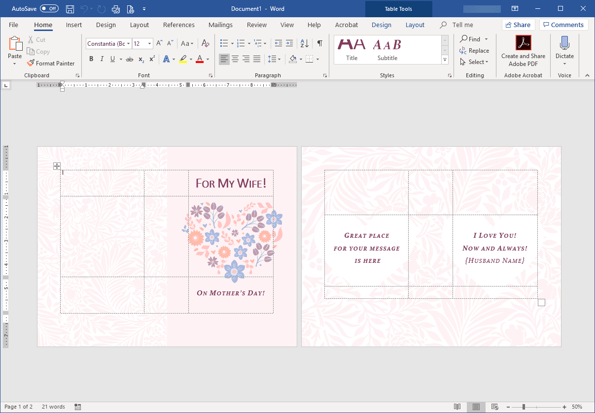 Mother's Day Templates For Microsoft Office Intended For Half Fold Greeting Card Template Word