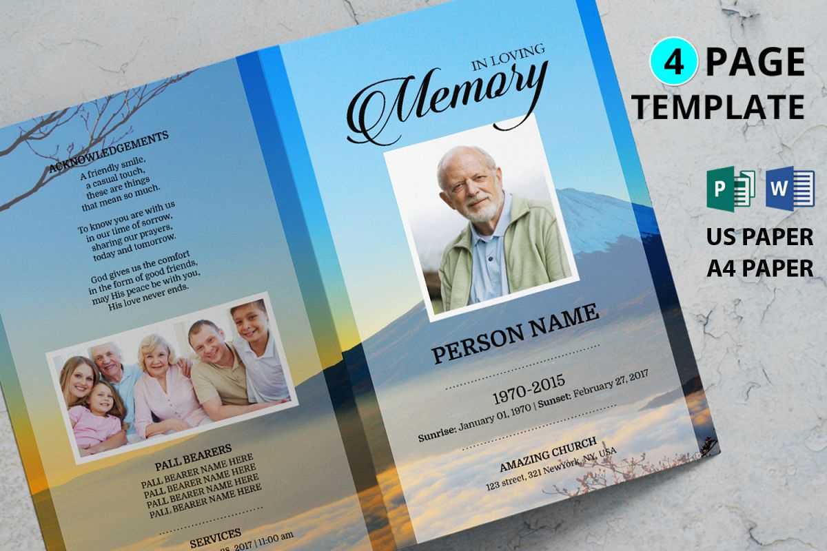 Mountain Funeral Program Template , Ms Word And Publisher With Regard To Free Church Brochure Templates For Microsoft Word