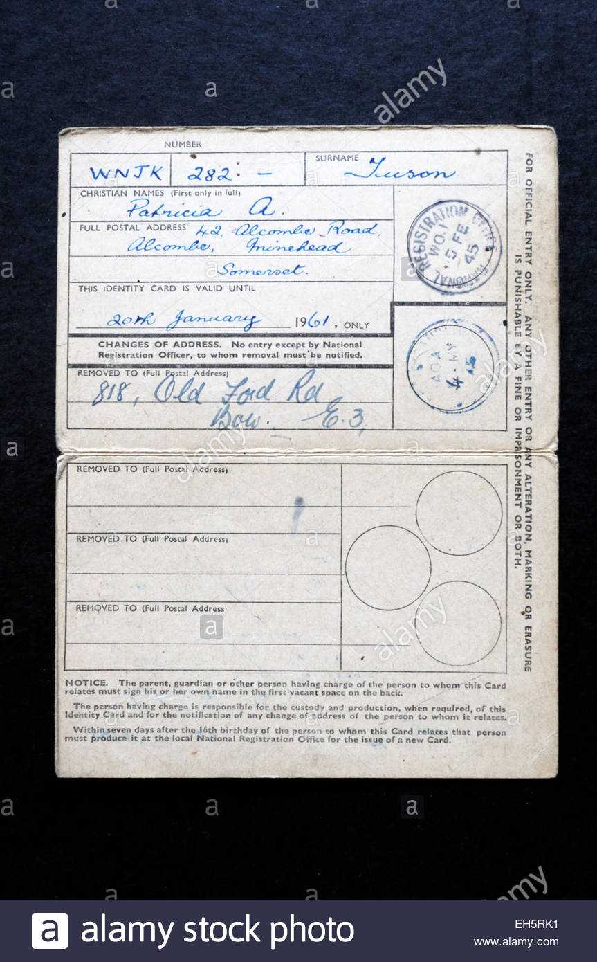 National Registration Identity Card Stock Photos & National Throughout World War 2 Identity Card Template