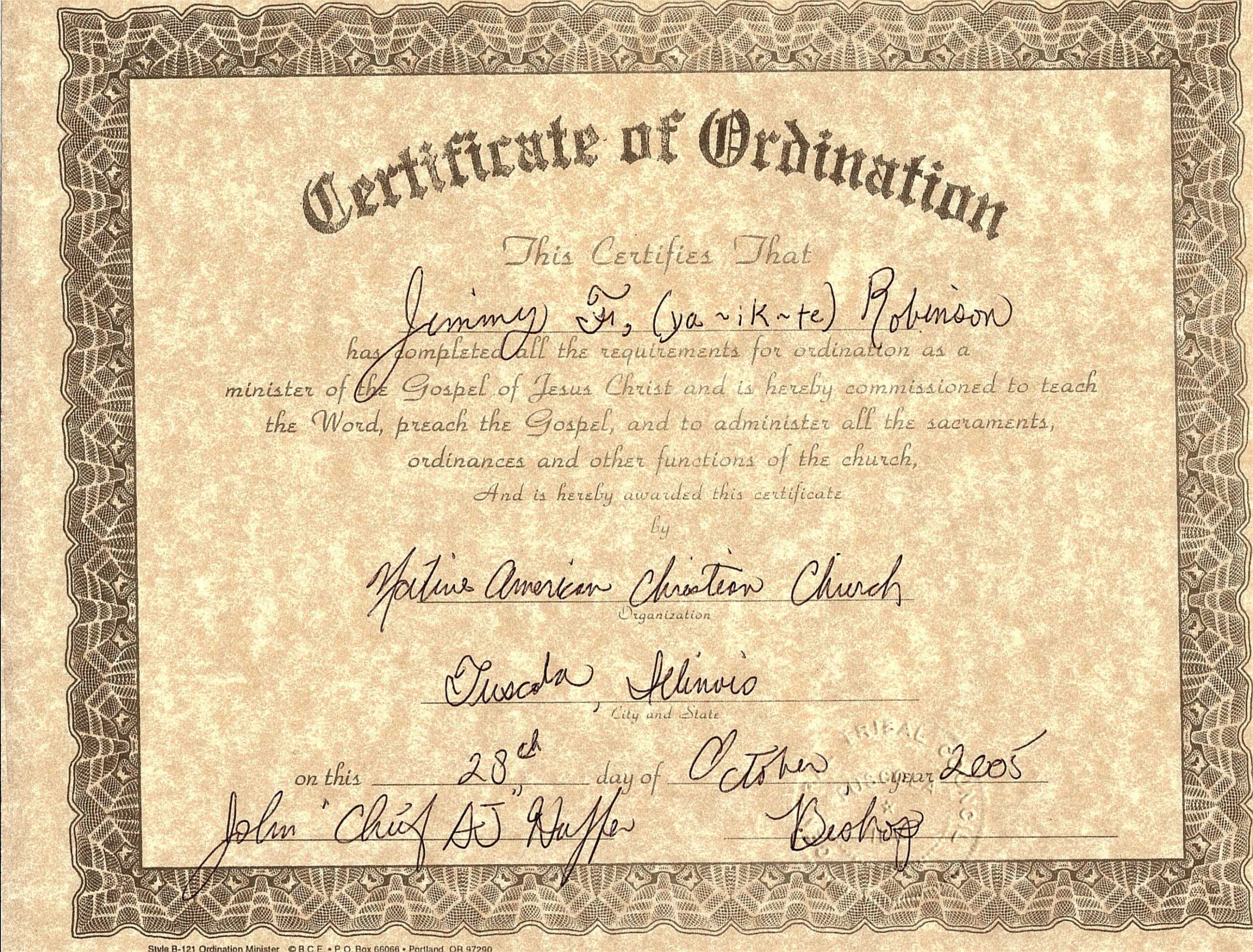 Ordination Certificate Template Example – Carlynstudio Within Ordination Certificate Template