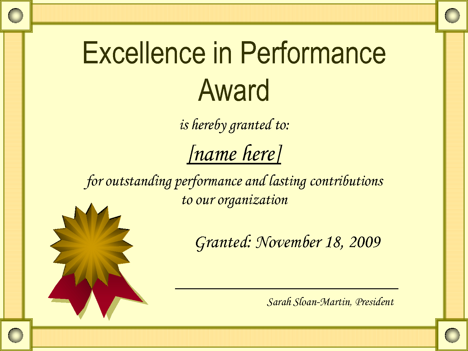 Outstanding Excellence In Performance Awards Certificate For Best Performance Certificate Template