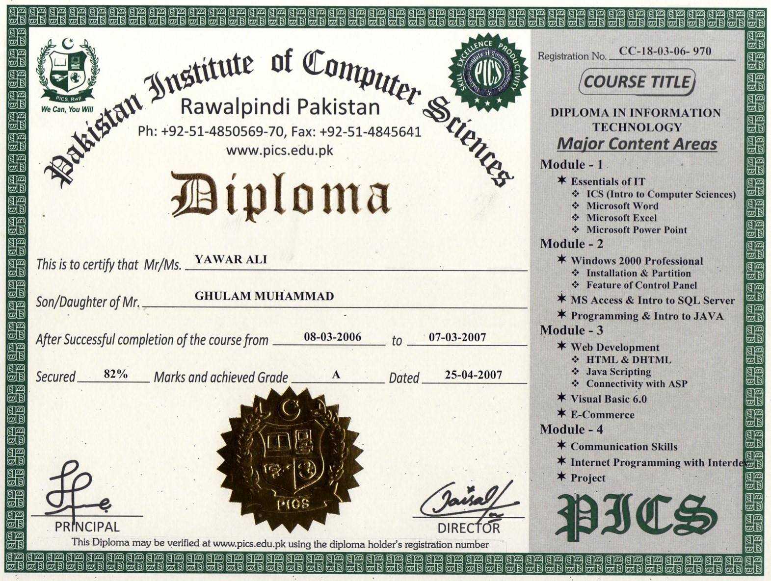 Pakistan Institute Of Computer Sciences, Free Online Pertaining To Fake Diploma Certificate Template