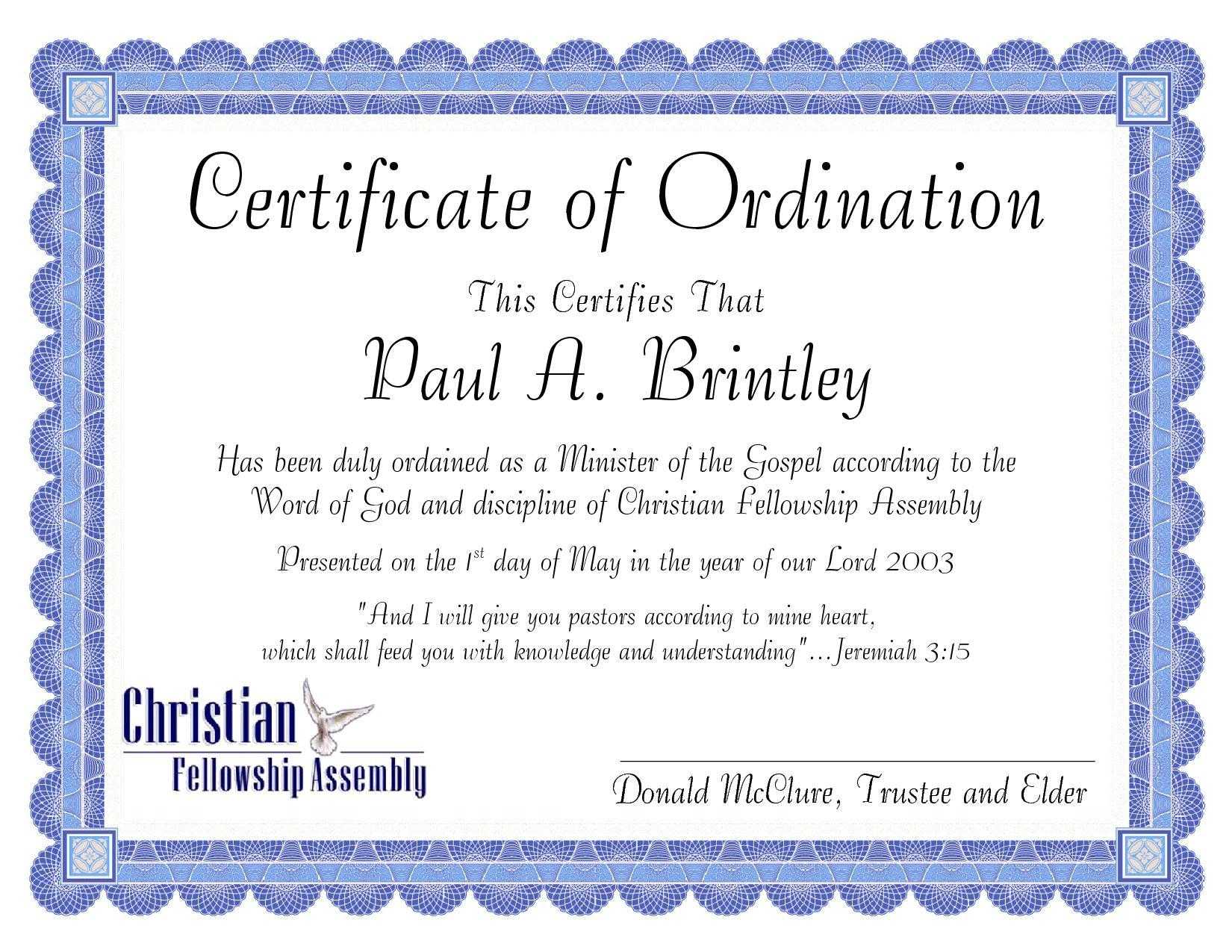 Pastoral Ordination Certificatepatricia Clay – Issuu With Regard To Certificate Of Ordination Template