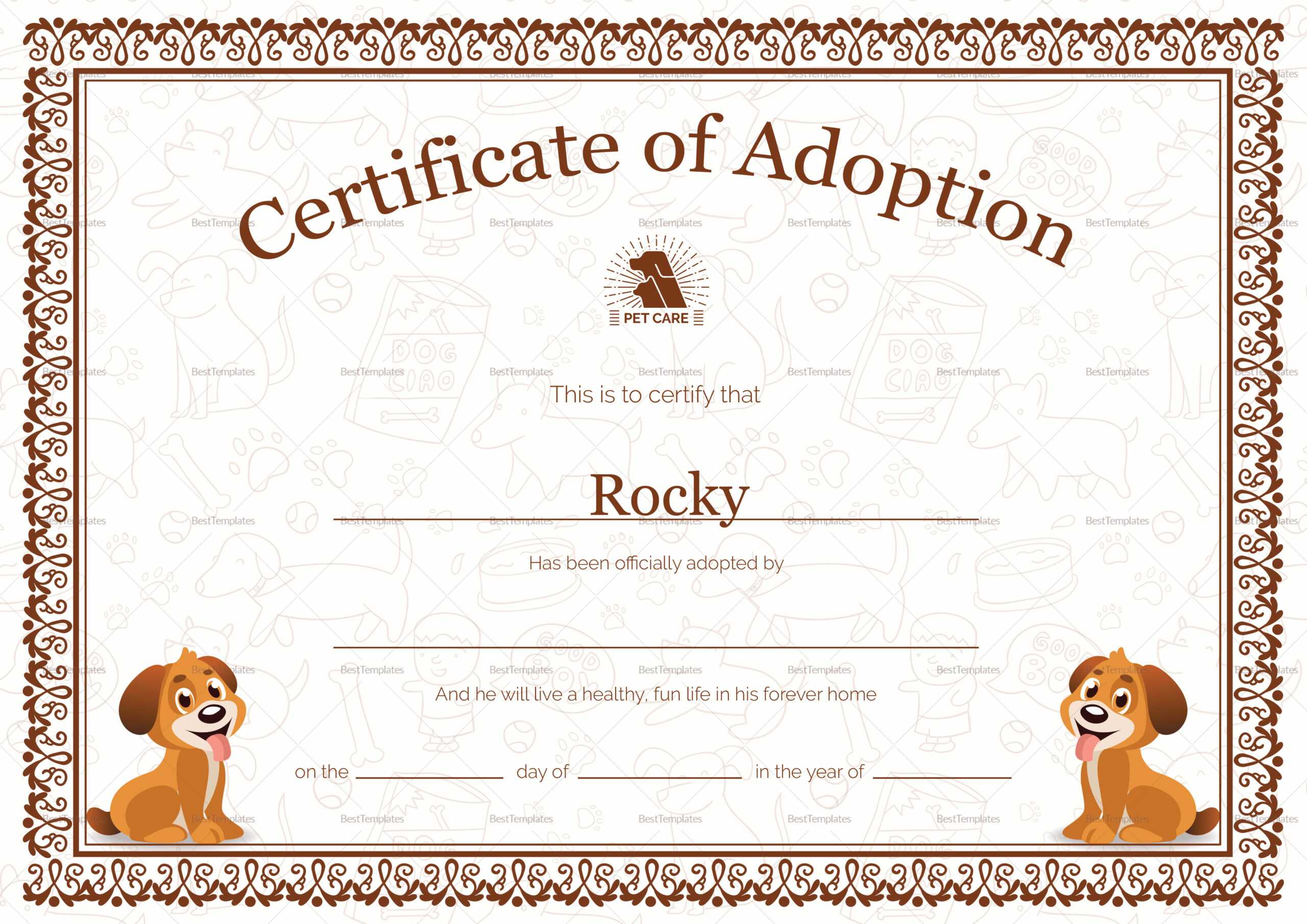 Pet Adoption Certificate Template For Pet Adoption Certificate Template