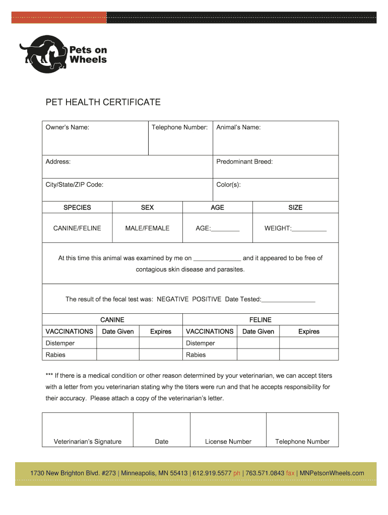 Pet Health Certificate Online – Fill Online, Printable Inside Dog Vaccination Certificate Template