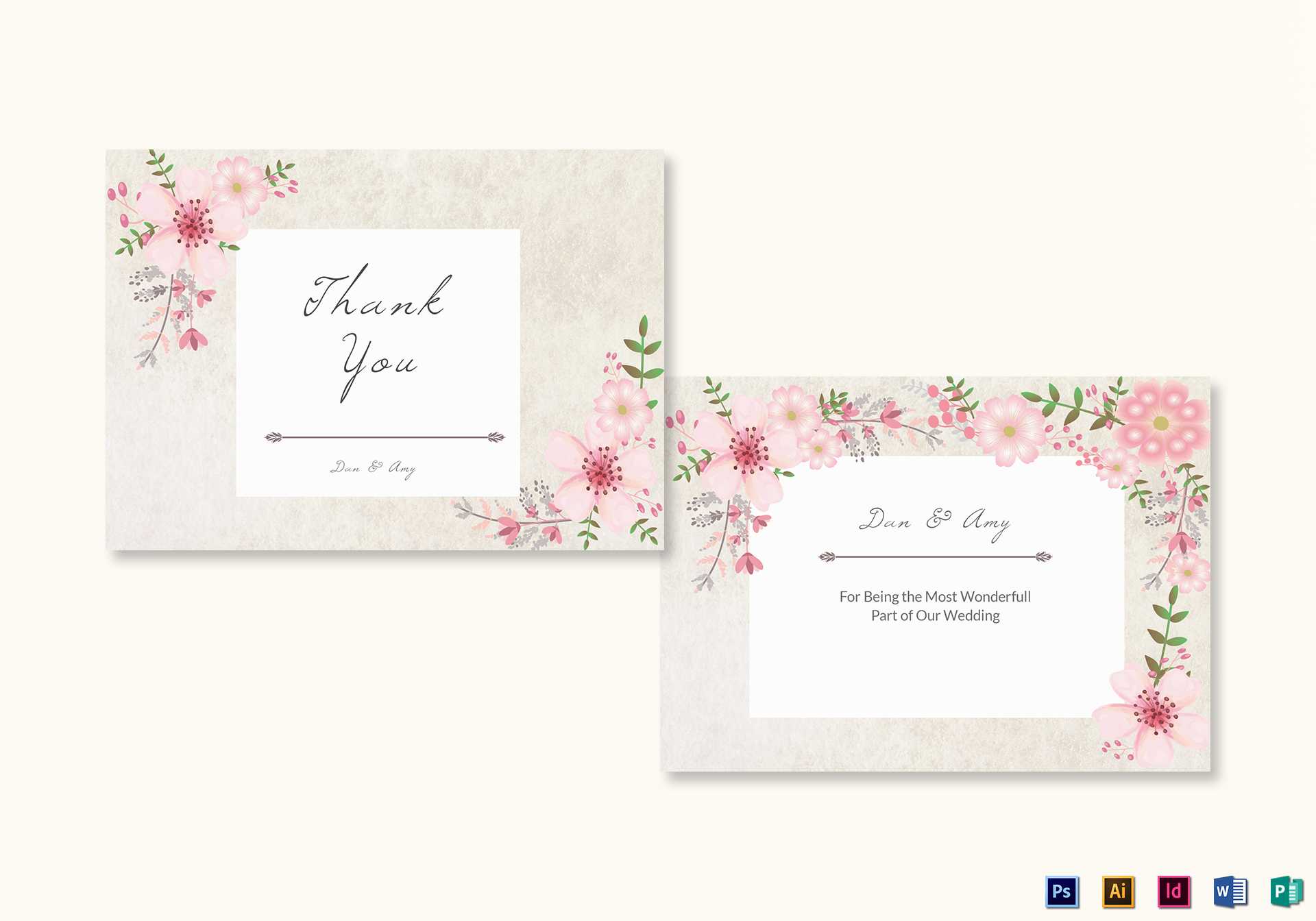 Pink Floral Thank You Card Template With Regard To Template For Wedding Thank You Cards