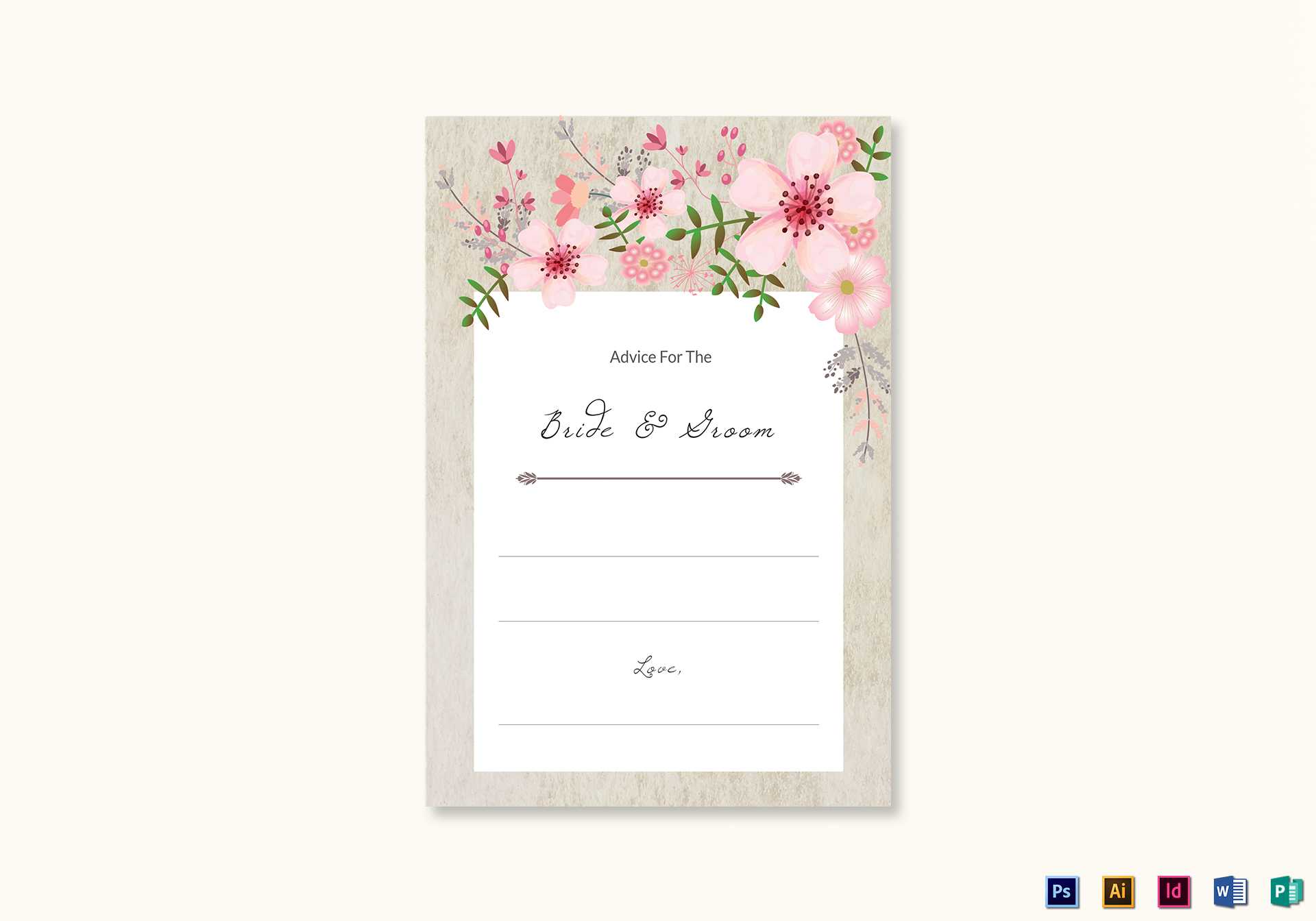 Pink Floral Wedding Advice Card Template With Marriage Advice Cards Templates