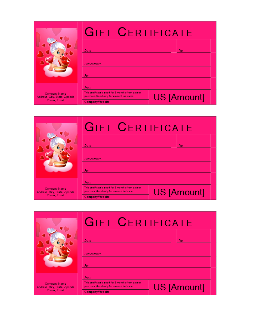 Pink Valentine Gift Card | Templates At Allbusinesstemplates With Microsoft Gift Certificate Template Free Word
