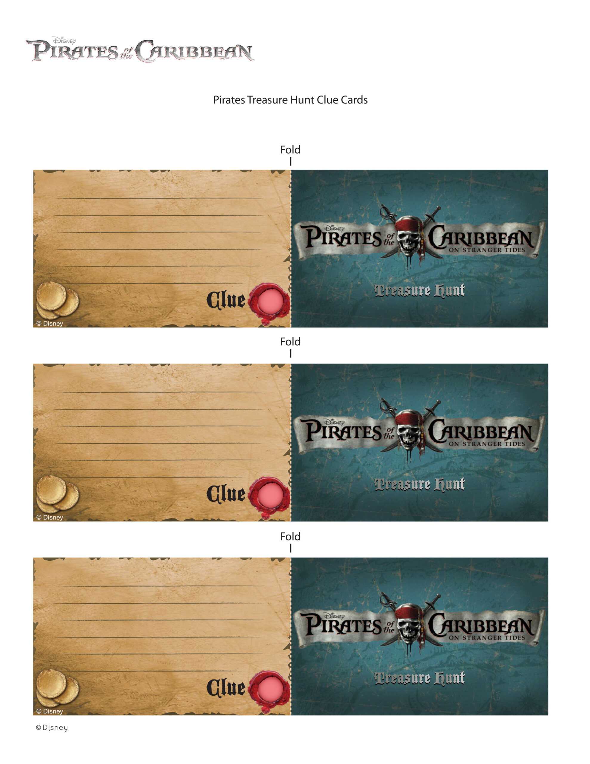 Pirates Of The Caribbean Treasure Hunt Clue Cards | Disney In Clue Card Template