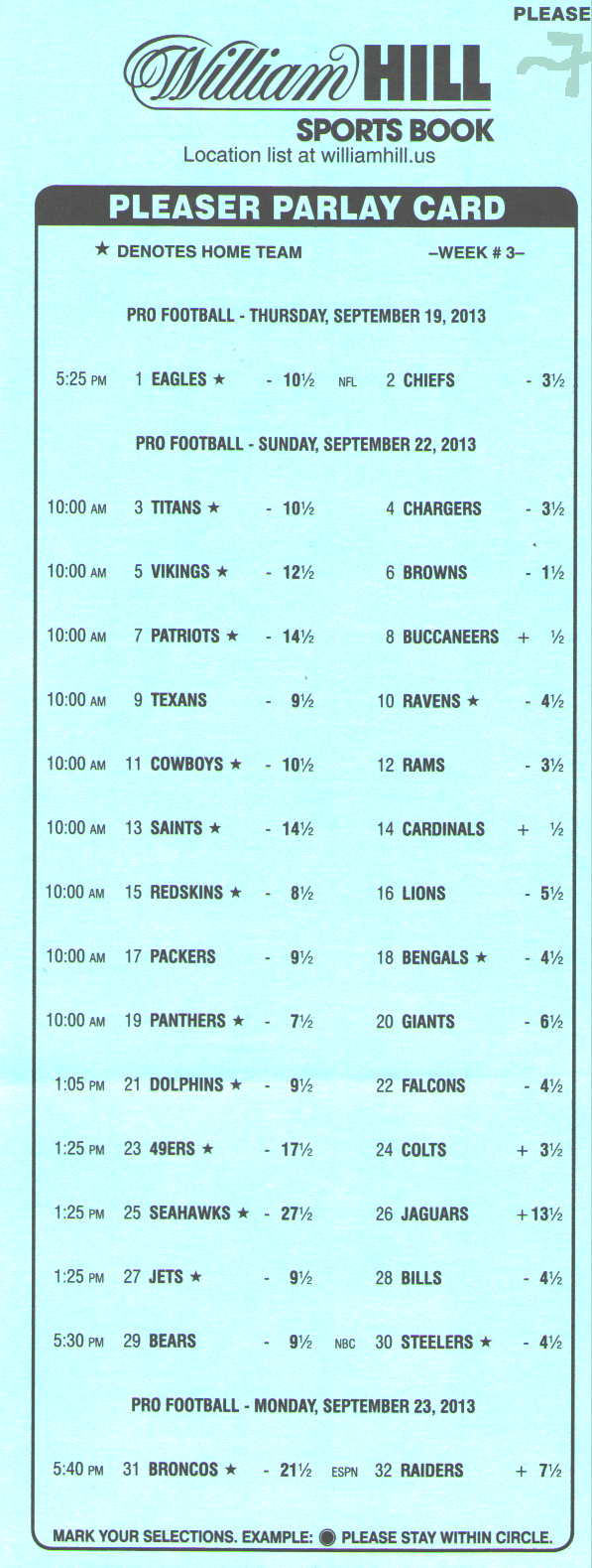 Pleaser Bets In The Nfl Intended For Football Betting Card Template