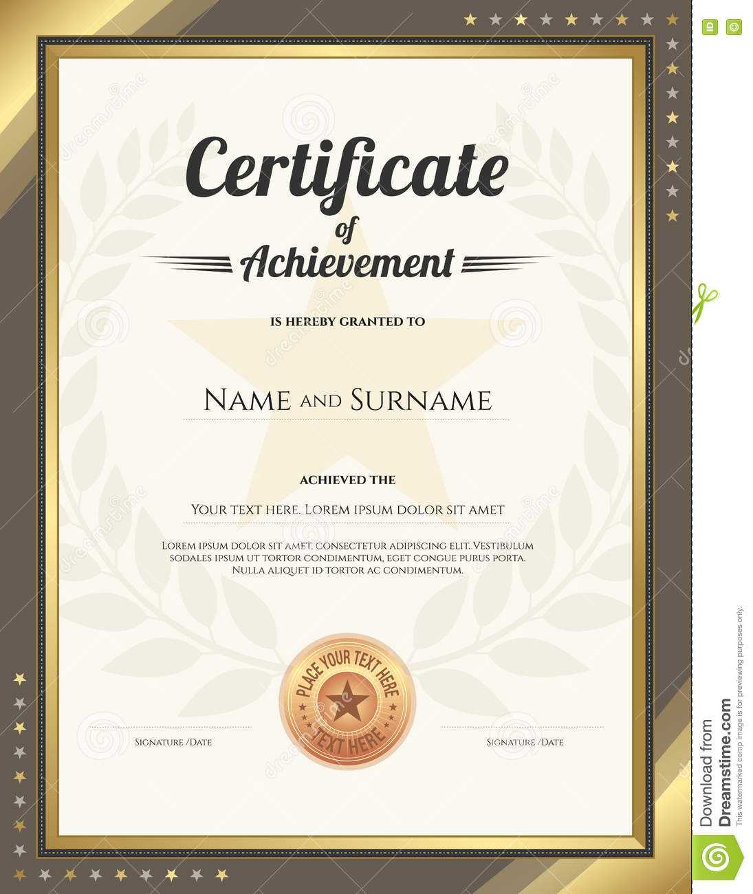 Portrait Certificate Of Achievement Template With Gold With Star Naming Certificate Template