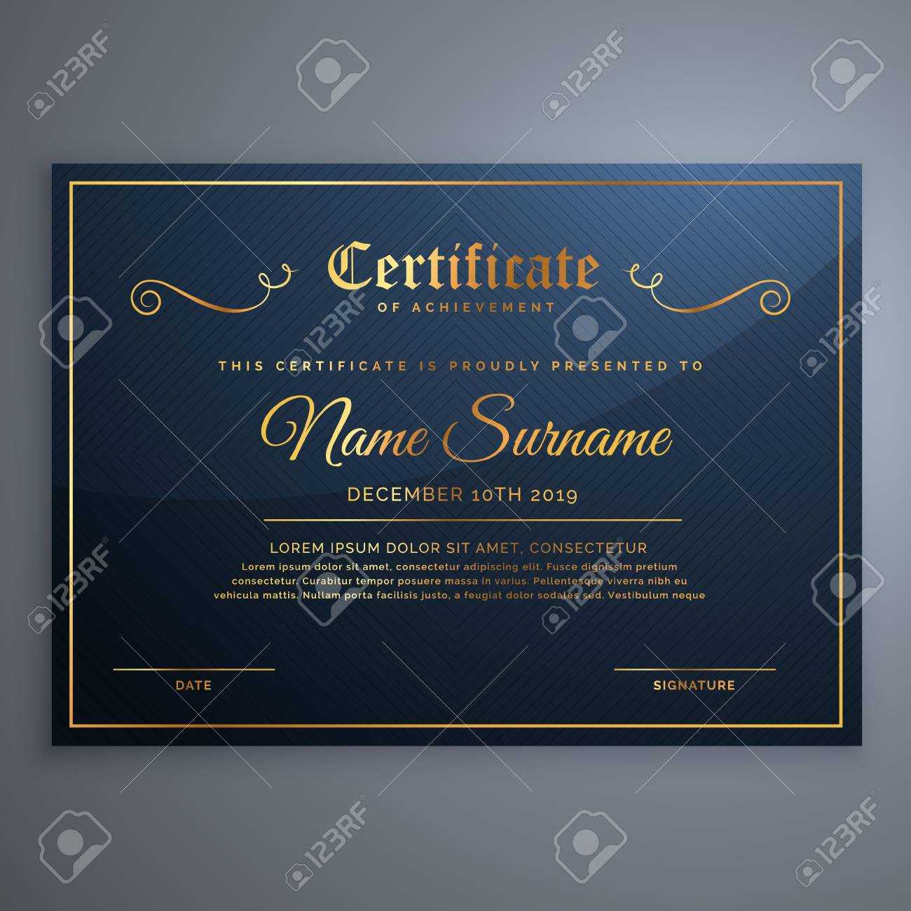 Premium Blue Certificate Template Design In Golden Style Throughout Christian Certificate Template
