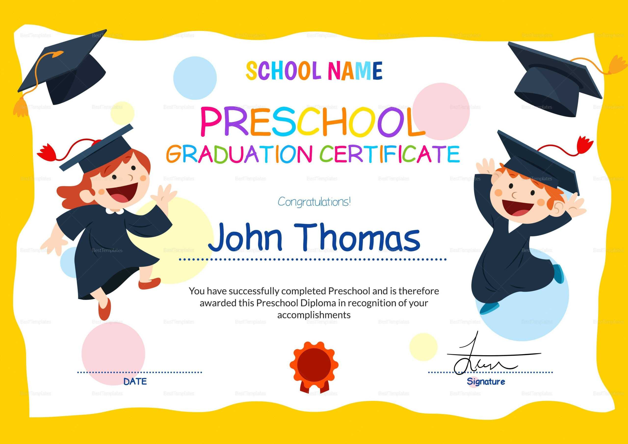 Preschool Graduation Certificates Templates - Milas With Regard To Free Printable Graduation Certificate Templates