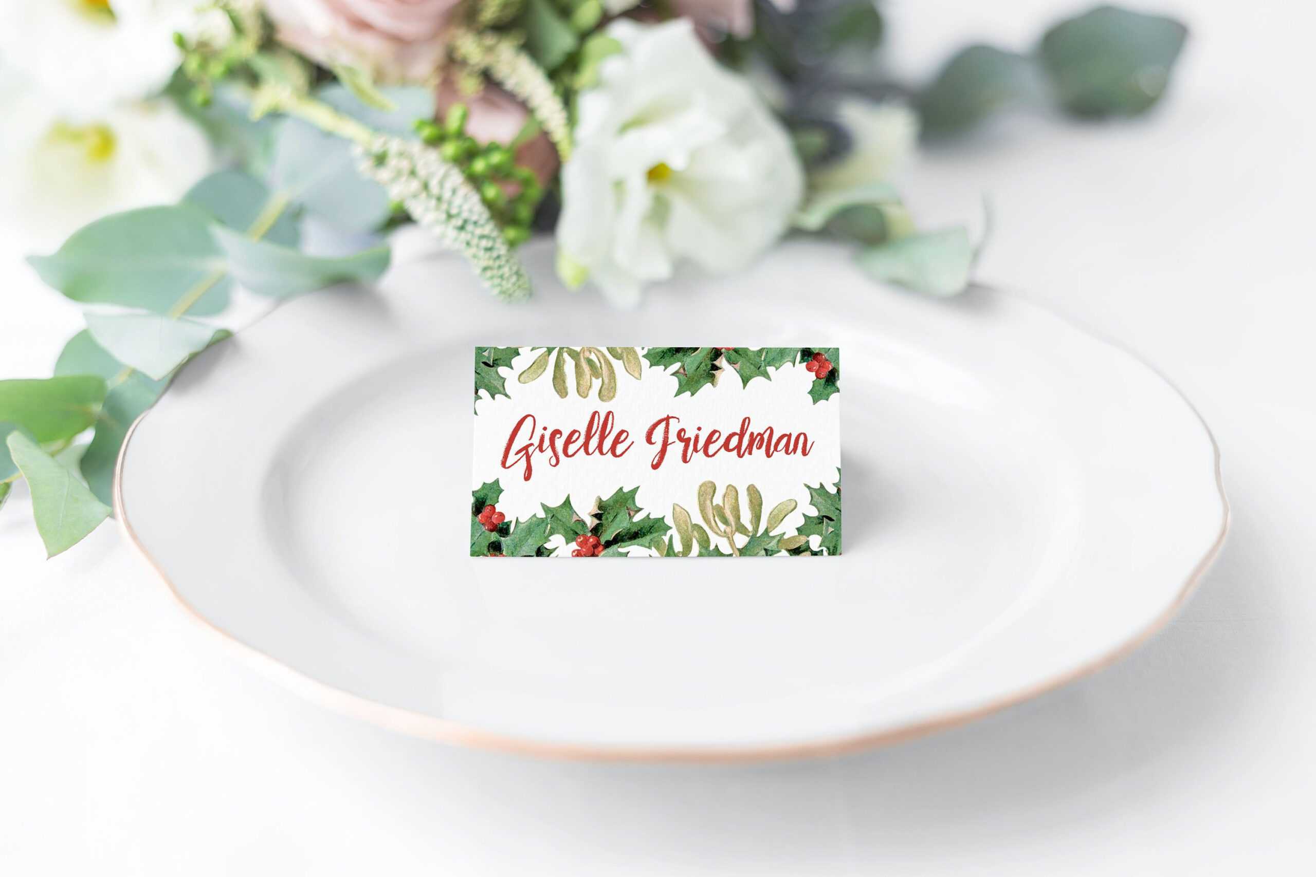 Printable Christmas Place Cards – Holiday Place Cards – Editable Printable  Holly And Mistletoe Christmas Tent Place Cards Pdf Template Within Christmas Table Place Cards Template