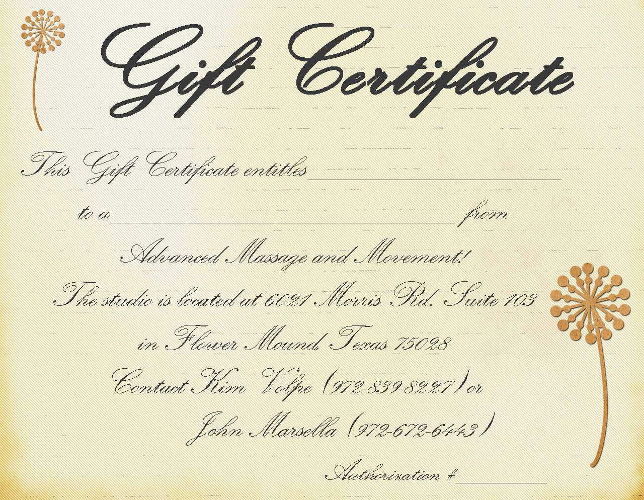 Printable Massage Gift Certificate Template Pertaining To Massage Gift Certificate Template Free Printable