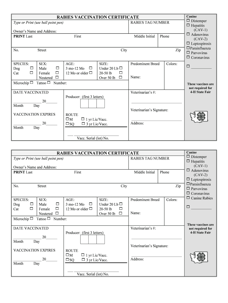 Printable Rabies Certificate – Fill Online, Printable With Regard To Rabies Vaccine Certificate Template