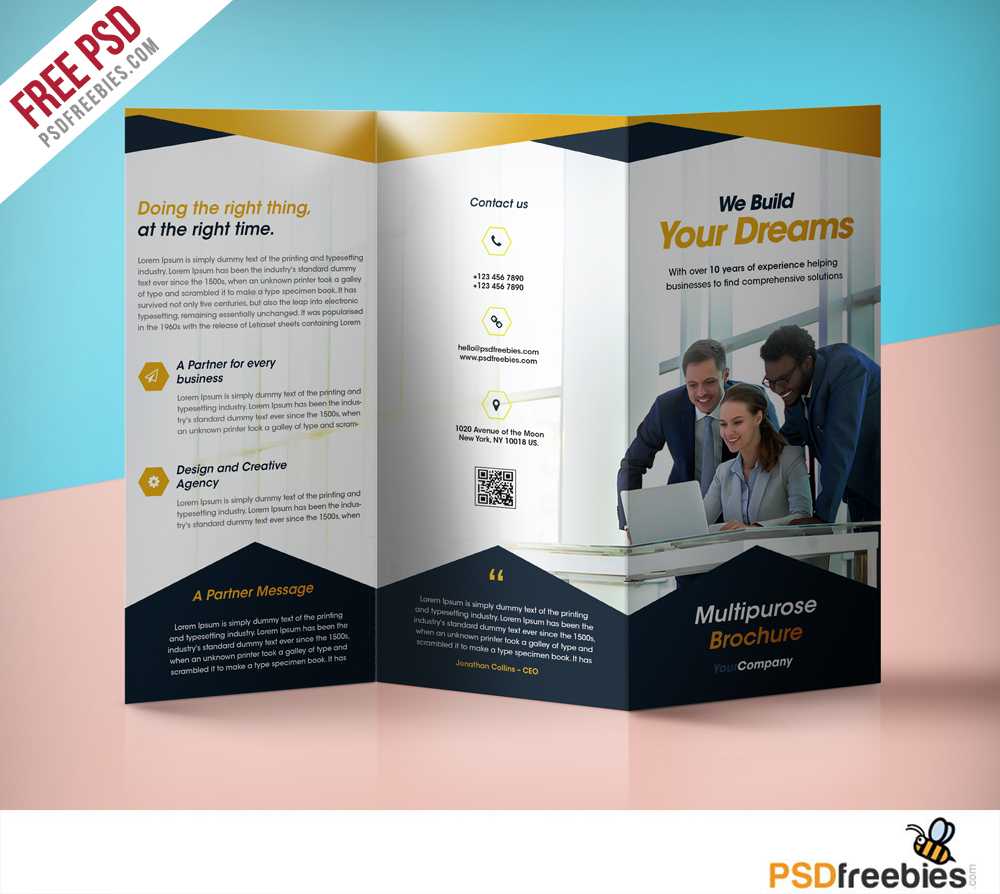 Professional Corporate Tri Fold Brochure Free Psd Template Throughout Brochure 4 Fold Template