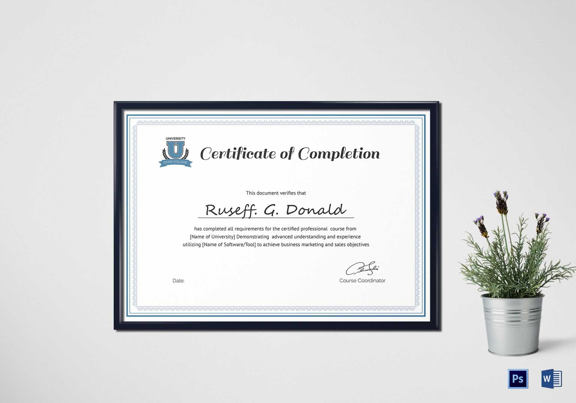 Professional Course Completion Certificate Template With Certificate Of Completion Template Word