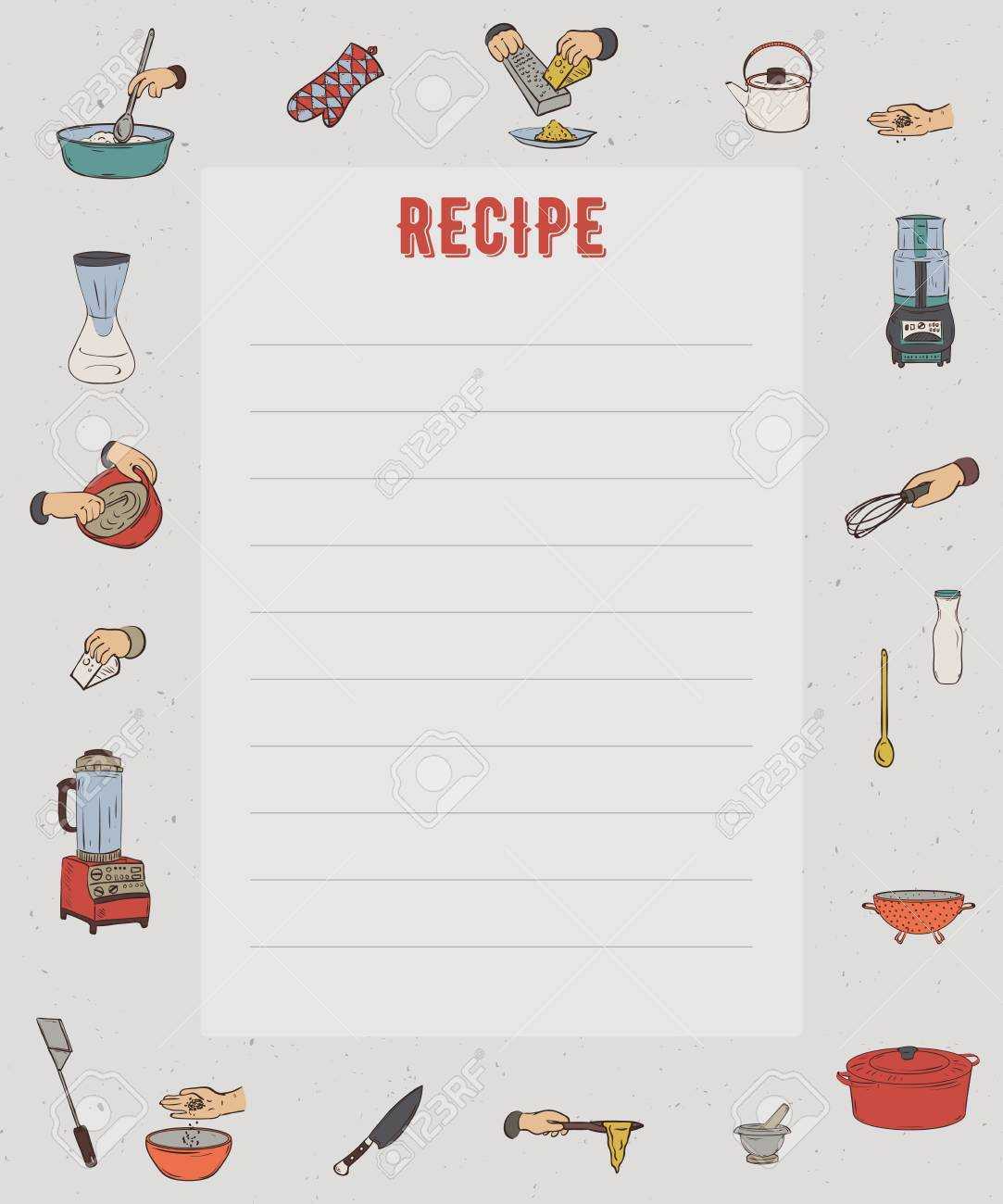 Recipe Card. Cookbook Page. Design Template With Kitchen Utensils.. Pertaining To Restaurant Recipe Card Template