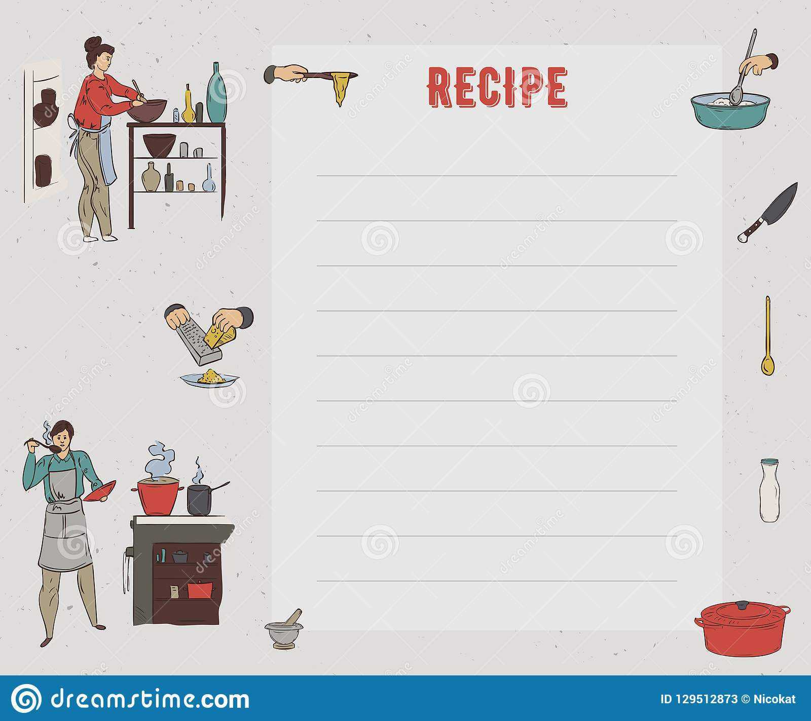 Recipe Card. Cookbook Page. Design Template With People Intended For Restaurant Recipe Card Template