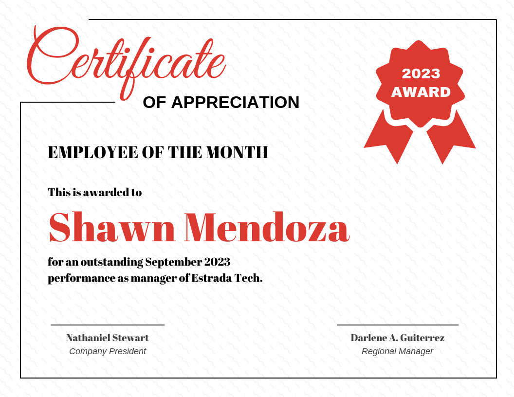Red Corporate Certificate Of Recognition Template Within Manager Of The Month Certificate Template