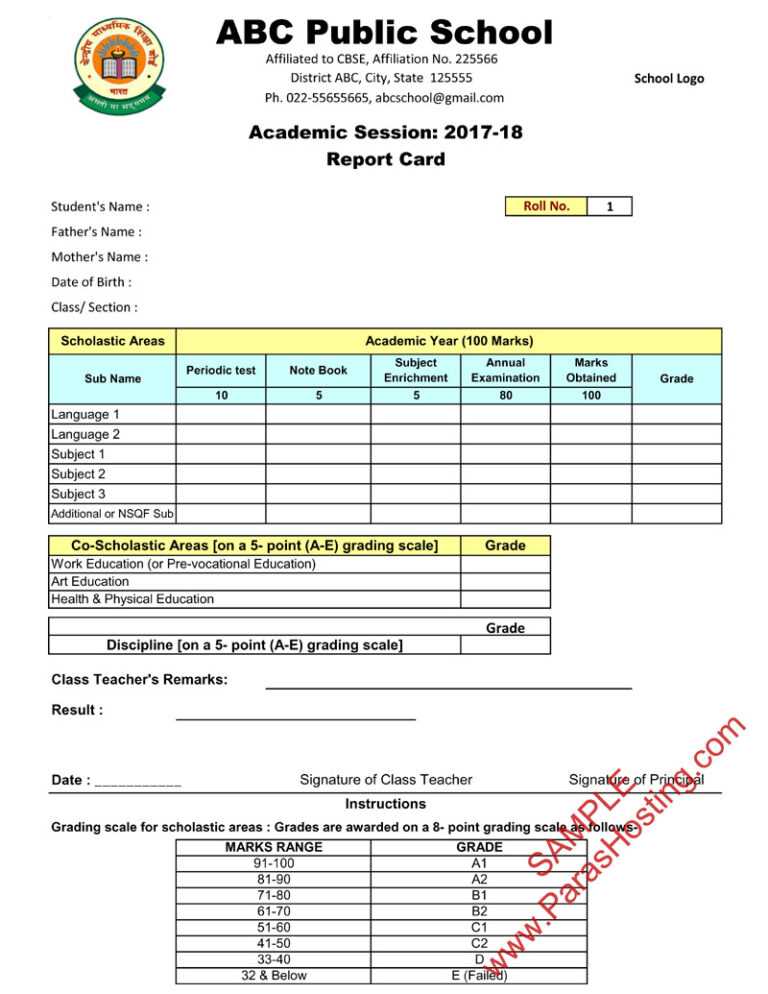 Character Report Card Template