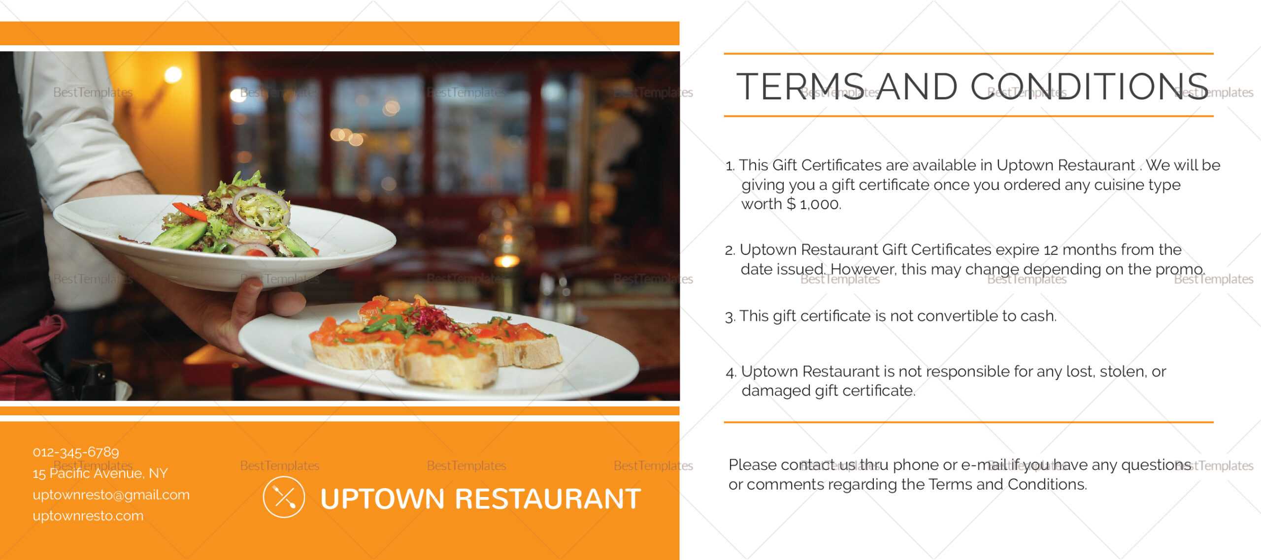 Restaurant Gift Certificate Template Intended For Restaurant Gift Certificate Template