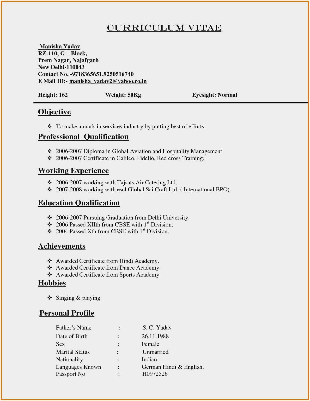 Resume Normal Biodata Format Download – Resume : Resume For Award Certificate Templates Word 2007