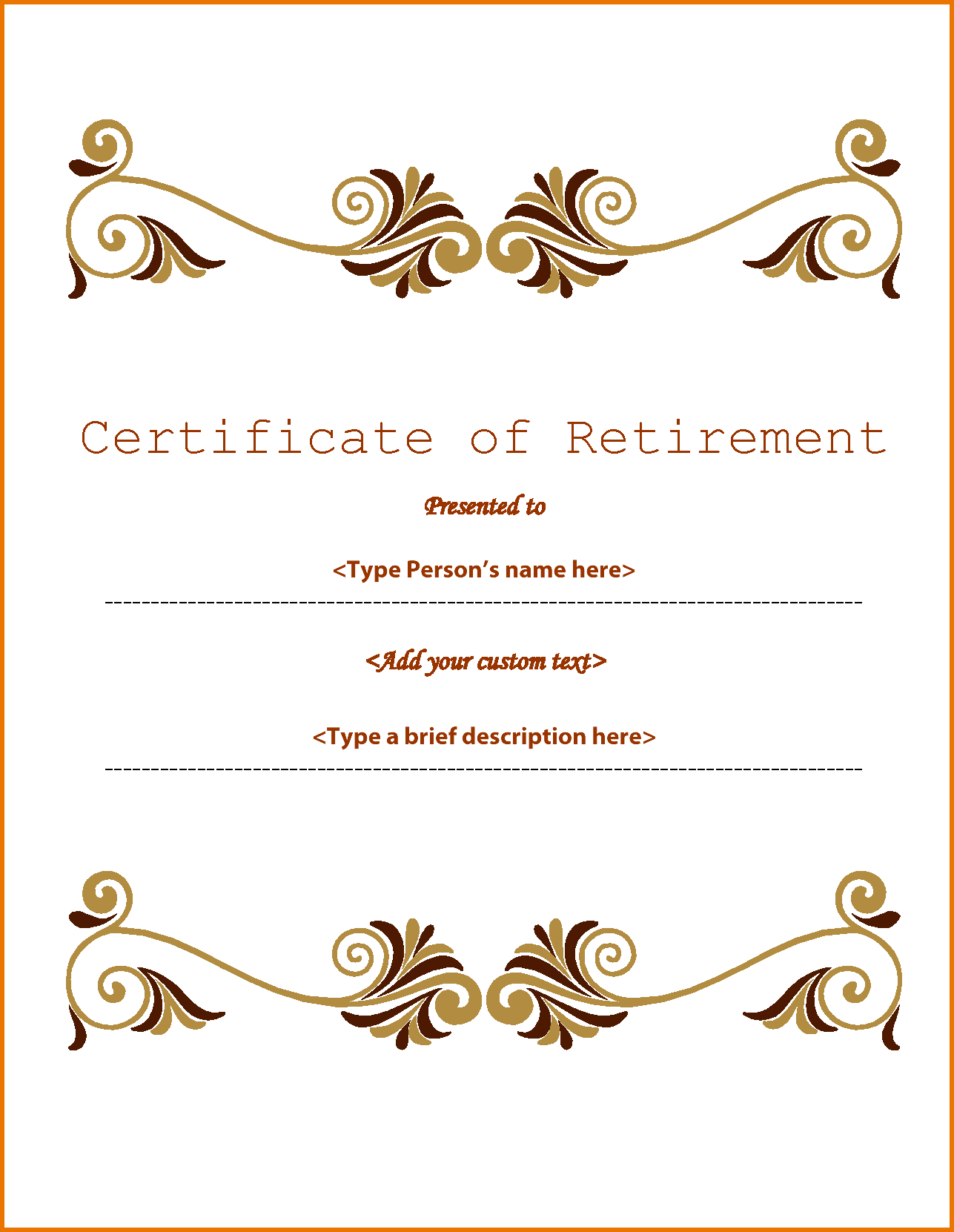 Retirement Certificate Template.65840807 | Scope Of Work Throughout Farewell Certificate Template