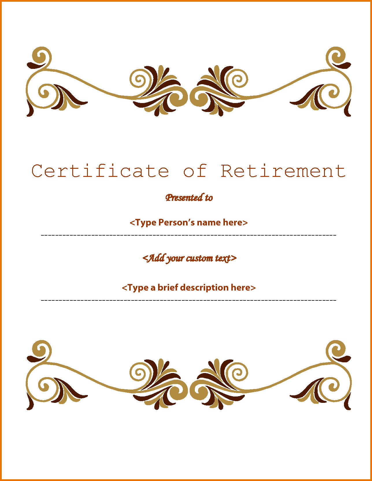 Retirement Certificate Template.65840807 | Scope Of Work With Retirement Certificate Template